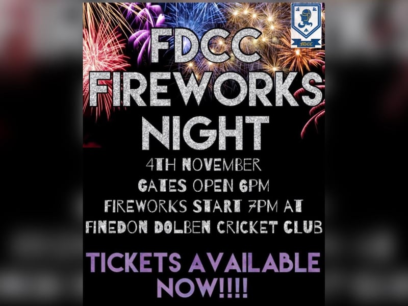 The cricket club will host a fireworks display on Saturday November 4. Gates will open at 6pm with fireworks starting at 7pm.
Food stalls and bars will be available.
Tickets are available now on Ticket Trailor. Tickets are £6.50 for adults and £3.50 for children aged two to 15. Under twos go free.
