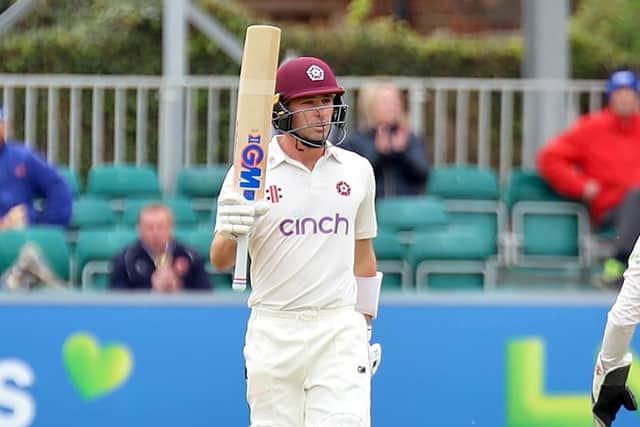 Will Young acknowledges the applause for a second successive half-century for Northants, hitting 62 against Essex (Picture: Peter Short)