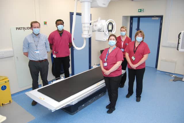 Some of KGH’s radiology team in the new room: Neil Baxter, Dela Quarshie, Roxi Ghisa, Bryony Shearer and Lucy Astle (L-R)