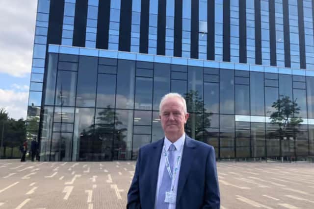 Council leader Cllr Martin Griffiths outside Corby Cube