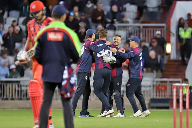 The Steelbacks players celebrate the last-over dismissal of Tom David (Picture: Peter Short)