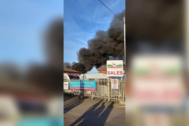 The fire is thought to have affected a caravan business on an industrial estate in Finedon. Photo courtesy of Neil Ransom.
