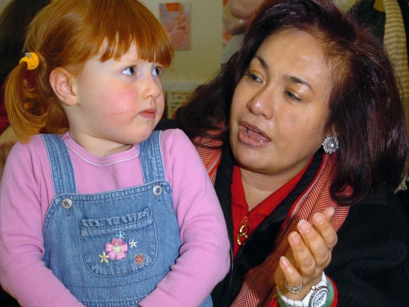 A 2006 Malayan delegation visit. Datin Sri Rosmah Mansor talks to Nicola Clipstone, three.