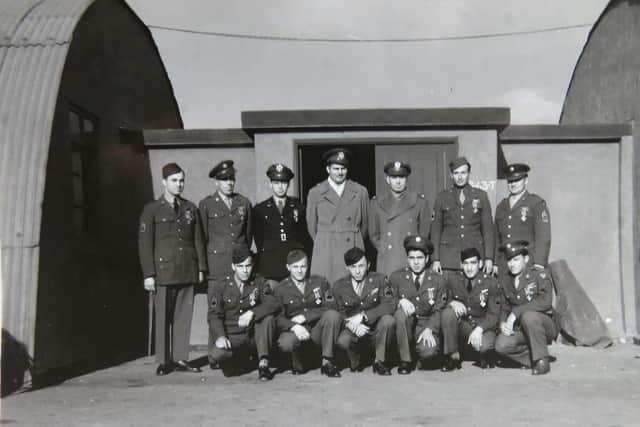 US airmen outside the original Nissen hut at Grafton Underwood/ The 384th Bombardment Group Museum