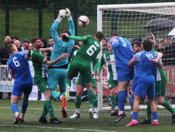 Corby on the attack in their 2-0 defeat at Bedworth on Saturday (Picture: David Tilley)