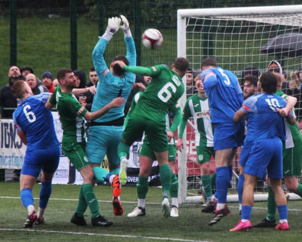 Corby on the attack in their 2-0 defeat at Bedworth on Saturday (Picture: David Tilley)