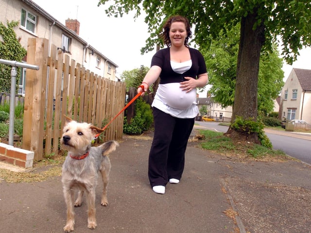 Cassey Edmunds, walking her dog Max whilst 8 months pregnant. 
 May 2009
:
