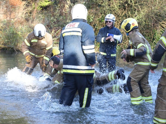 Annual Boxing Day Squirt between Geddington Volunteer Fire Brigade and Northants Fire and Rescue at Geddington Ford/National World