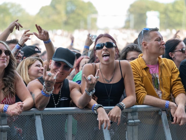 Fans watching acts perform on stage at the Warrior’s Dance festival at The National Bowl in Milton Keynes on Saturday, August 22, 2026. Photo by David Jackson.