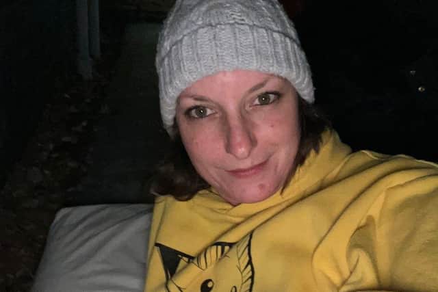 Challenge House receptionist Karen Marsh taking part in the sleepout fundraiser