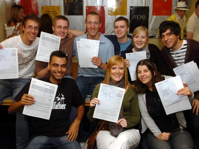 Happy A-Level students pick up their results, August 2007
