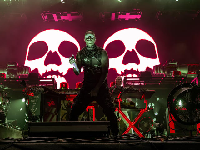 The Prodigy on stage at The National Bowl in Milton Keynes, headlining their Warrior’s Dance festival on Saturday, August 22, 2026. Photo by David Jackson.
