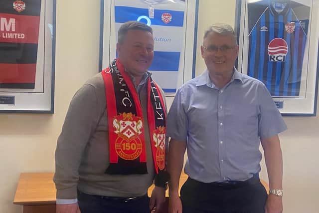 New Kettering Town manager Andy Leese (left) pictured with club president Ken Samuel