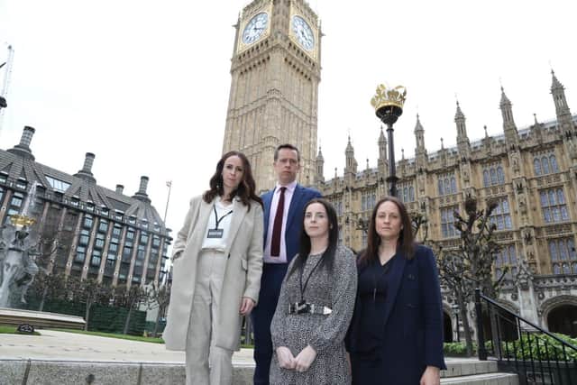 The Collette Gallacher campaign headed to Parliament yesterday. Pictured are Lauren Holmes, MP Tom Pursglove, Claire Holmes and reporter Kate Cronin.