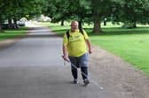 Carl Peach stepping through Wicksteed Park