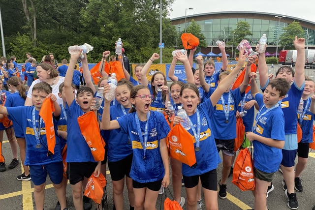 Younsters from Cottingham Primary School at the finish line