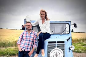 Christina Trevanion and JJ Chalmers with The Travelling Auctioneers van