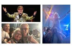 Sir Elton John (Getty) with Benita Hewitt and her new festival friend