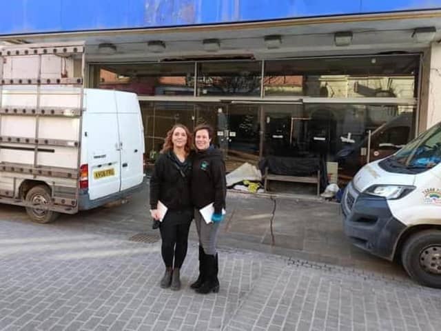 Lindsey and Beccy outside the former Gala Bingo hall