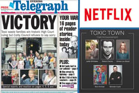 A big-name case featuring Robert Carlyle and Jodie Whittaker will feature in Netflix's Toxic Town, the story of 19 Corby families' fights for justice. Images: Northants Telegraph / Netflix