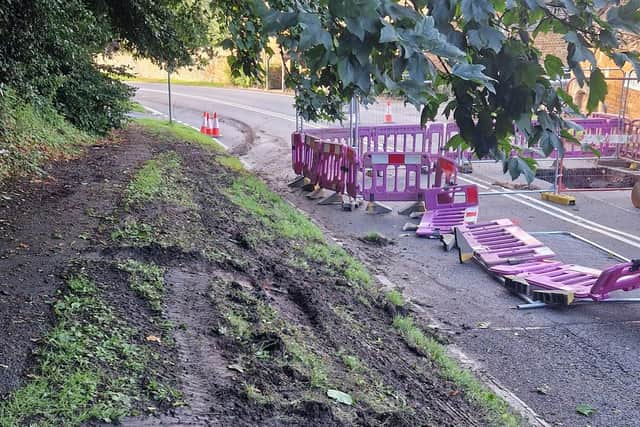 Unbelievably, some motorists are driving up verges to try to bypass the roadworks. Image: Rockingham Village Facebook page