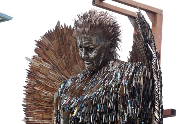 The Knife Angel is a sculpture made from over 100,000 seized blades.