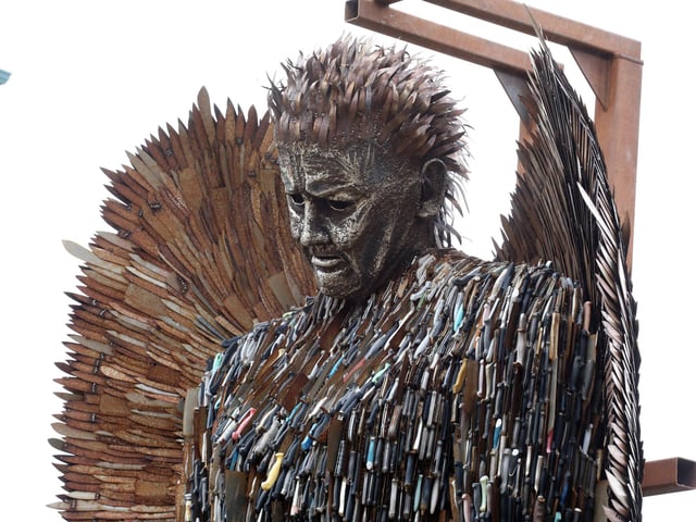 The Knife Angel is a sculpture made from over 100,000 seized blades.