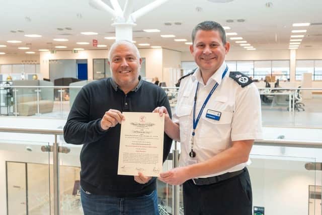 Simon Bonanno receiving his award (Credit: Northants Police)