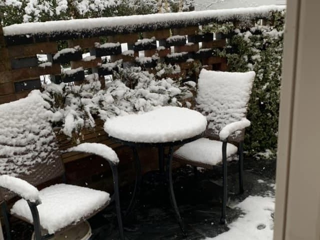 It's not the day for outdoor dining! This picture was sent in by Angie Rogers in Little Addington