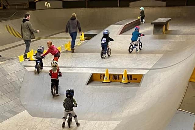 An Adrenaline Alley Balance Bike Club session in action