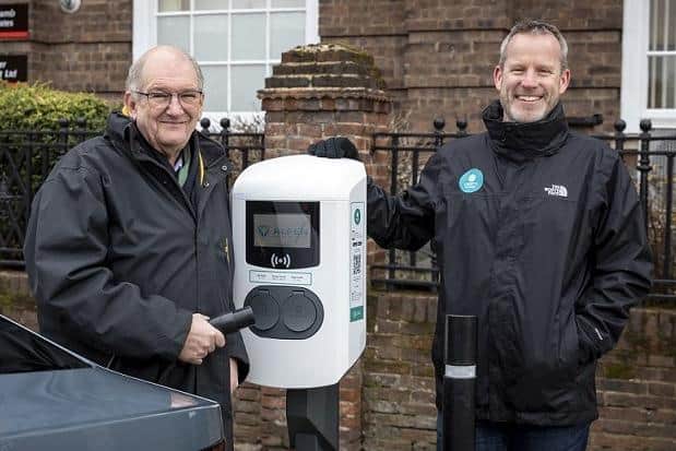 Cllr Larratt (left) with Neil Isaacson from Liberty Charge at the launch of electric vehicle charging points in Northampton back in January