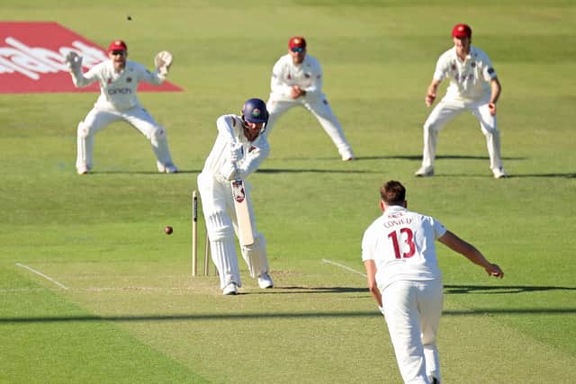 Harry Conway bowls Keaton Jennings (Picture: Peter Short)