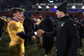 George Furbank with Phil Dowson after Saints' win at Sale in January (photo by David Rogers/Getty Images)
