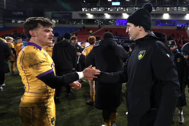 George Furbank with Phil Dowson after Saints' win at Sale in January (photo by David Rogers/Getty Images)