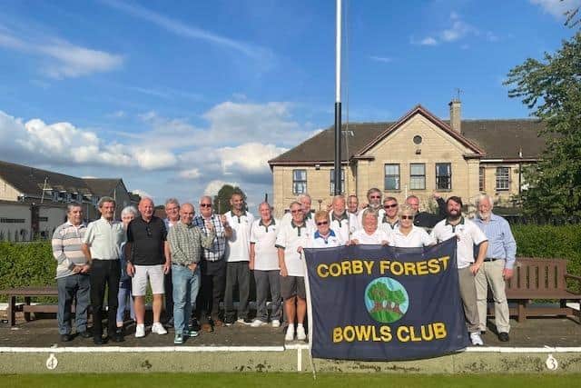 Members of Corby Forest Bowls Club when it was announced last year that the club is staying open following a successful campaign.