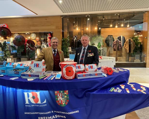Freemasons local head Mark Constant and veteran Phil Scrannage manning the stand in Peterborough