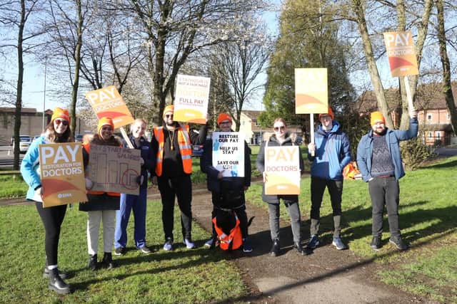 Junior doctors from Kettering General Hospital at the start of the four-day strike by BMA members