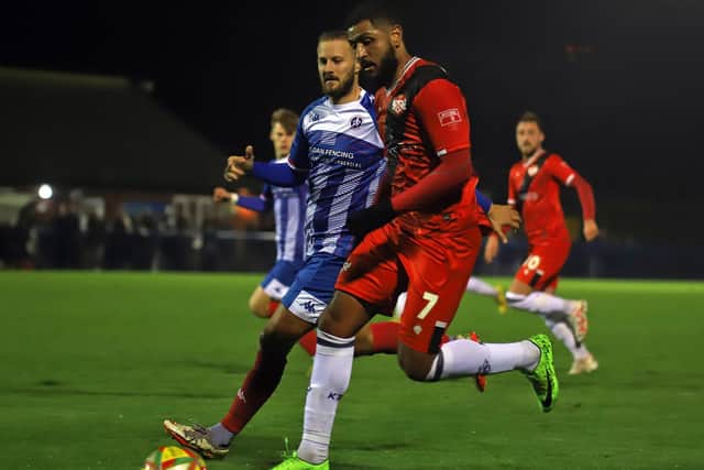 Leon Clarke on the attack for the Poppies at Leiston (Picture: Peter Short)