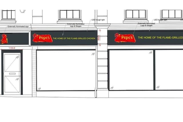 Proposed signage for Pepe's Piri Piri in Silver Street, Kettering Image: Architecture & Interior Design Ltd