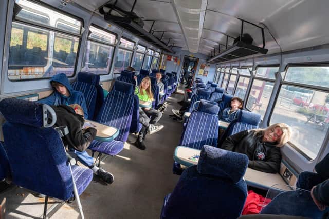 A train carriage full of 'casualties' during the exercise