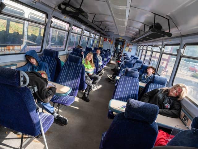 A train carriage full of 'casualties' during the exercise