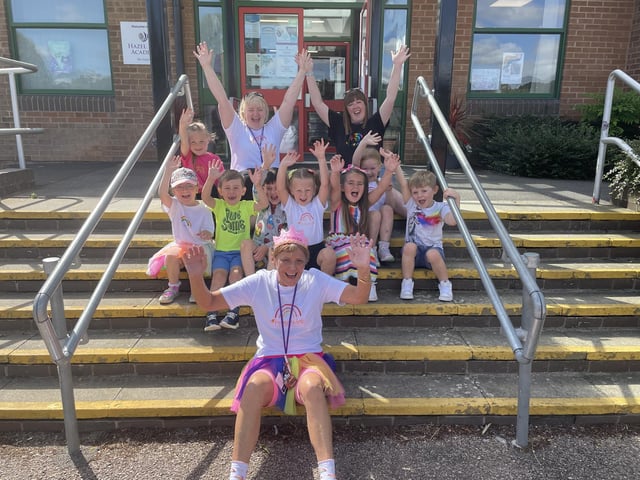 Hazel Leys Academy children dressed in their party frocks for Florence's special day