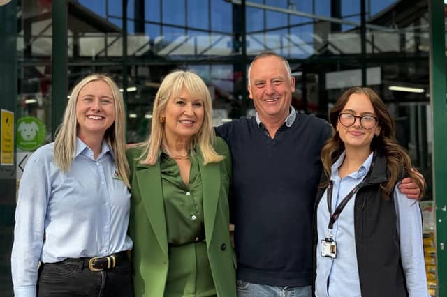 Nicki Chapman reopens Northampton Garden Centre, pictured with Charles, Amy and Libby Stubbs of British Garden Centres