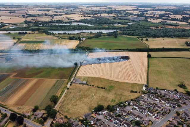 The fire off Mill Lane Earls Barton as seen from the air