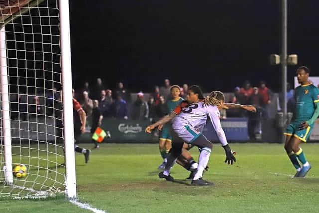 Isiah Noel-Williams nets the Poppies' winner against Alvechurch (Picture: Peter Short)
