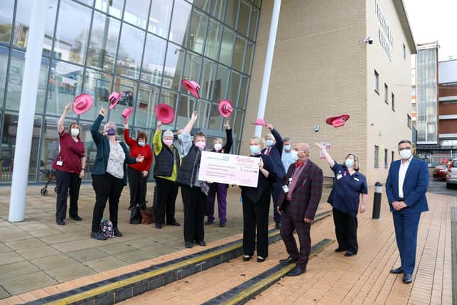 November 2021 - Glennis Hooper and team from Crazy Hats present cheque to KGH for final project