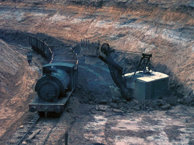 Britain's last steam work ironstone mine at Nassington in Northamptonshire with one of their 16 Hunslet 0-6-0STs. These engines, built in 1939/40, were named after local woods Jacks Green and Ring Haw respectively. 1969. (Photo by Rail Photo/Construction Photography/Avalon/Getty Images)