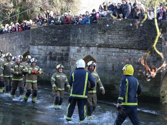 Annual Boxing Day Squirt between Geddington Volunteer Fire Brigade and Northants Fire and Rescue at Geddington Ford/National World
