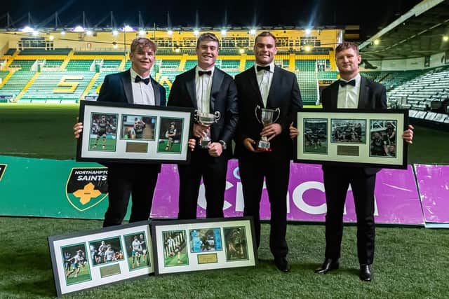 Henry Pollock, Josh Kemeny, Tommy Freeman and Fraser Dingwall at Saints' awards do on Tuesday night (picture: Adam Gumbs)