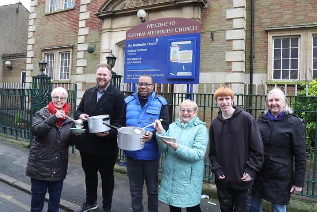 Organisers and volunteers ready to serve free food at Central Methodist Church, School Lane, Kettering/National World